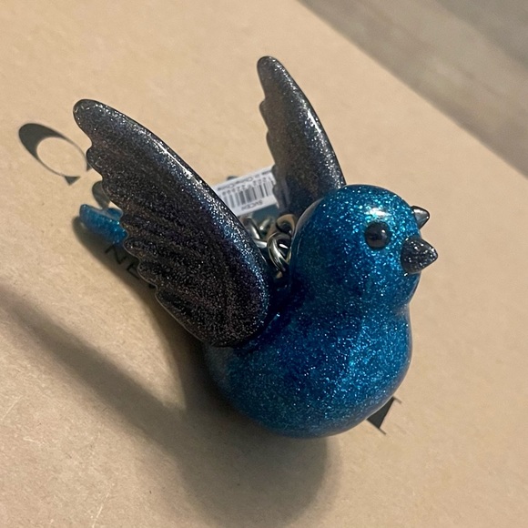 RARE Coach Blue and Gray Resin Glitter Bird Keychain Fob Bag Charm - Picture 9 of 11